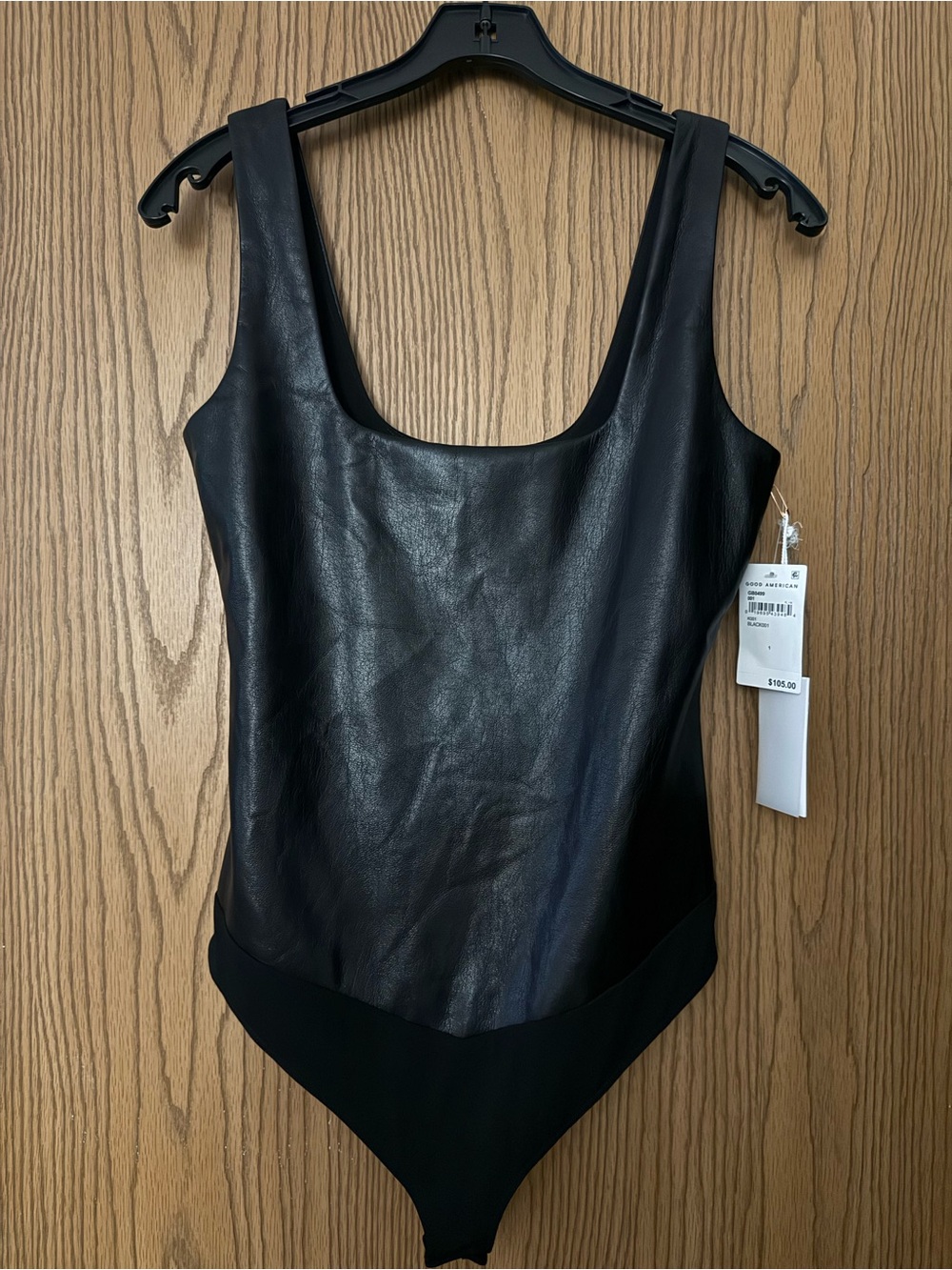 NWT Good American Black Faux Leather Bodysuit